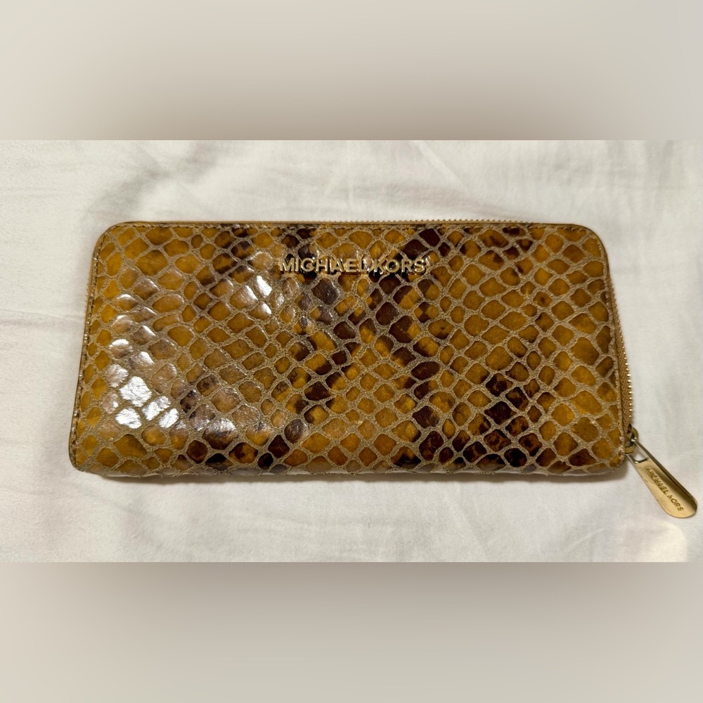 Michael Kors Brown and Tan Snake Pattern Wallet